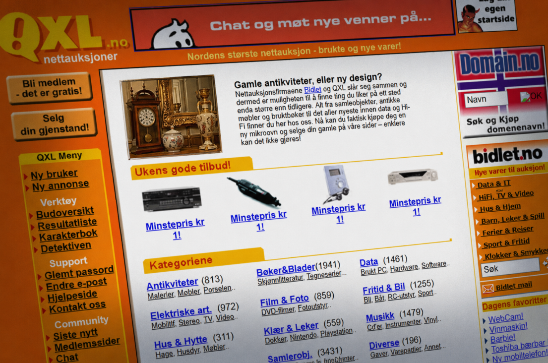 Skjermbilde av QXL.no nettauksjon